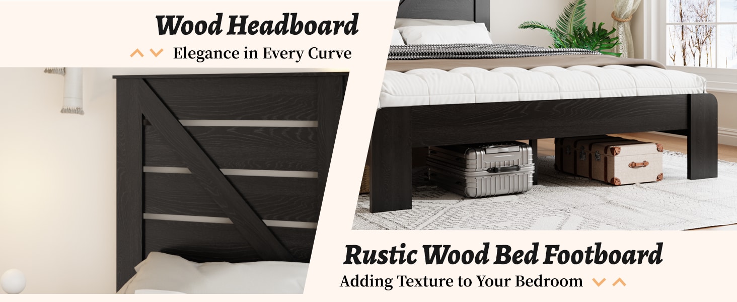 Queen Bed Frame Headboard , Wood Platform Bed Frame , Noise Free,No Box Spring Needed And Easy Assembly Tool,Large Under Bed Storage, Black_voghion.com